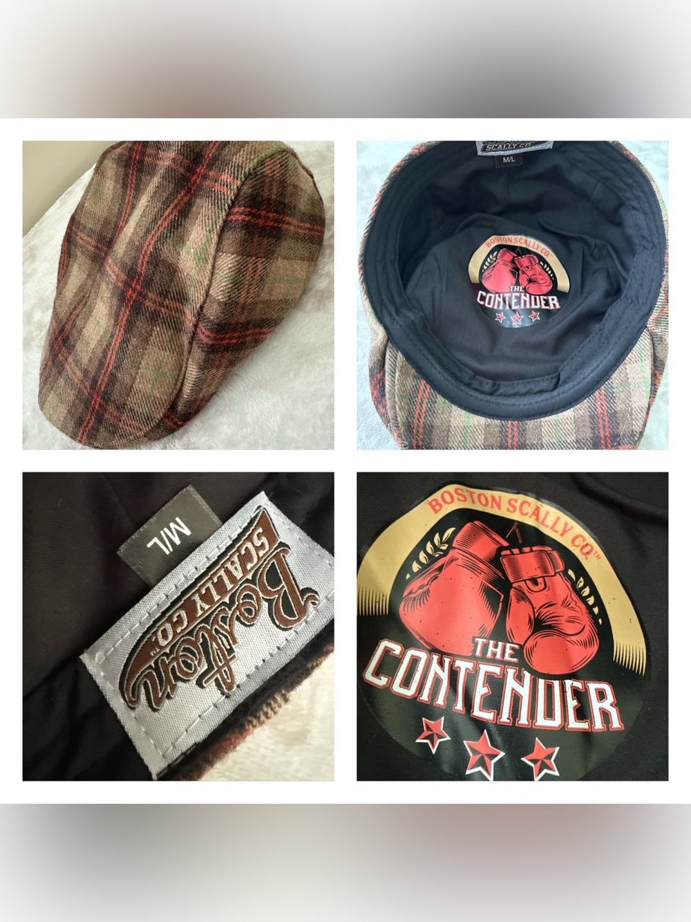 Boston Scally Co. The Contender Plaid Wool Blend Flat Cap Hat Size M/L